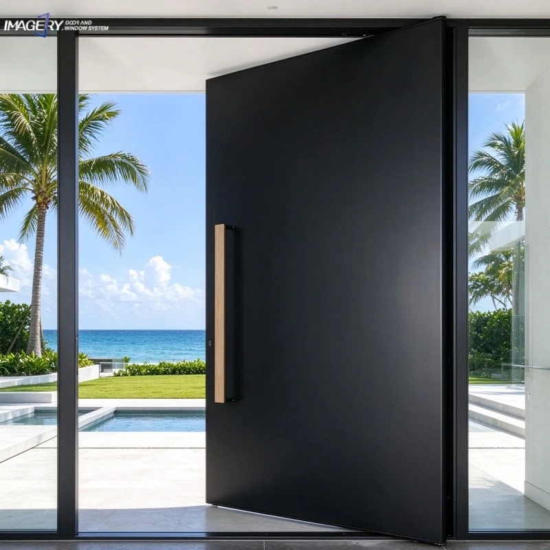 Black Modern Aluminum Pivot Door For Entrance Hotel factory Black Modern Aluminum Pivot Door For Entrance Hotel factory